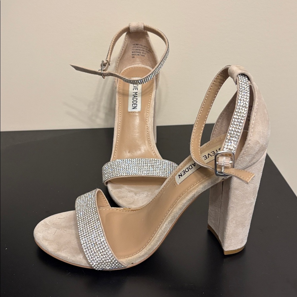 Steve Madden Beige and Silver Heeled Sandals - Picture 3 of 5